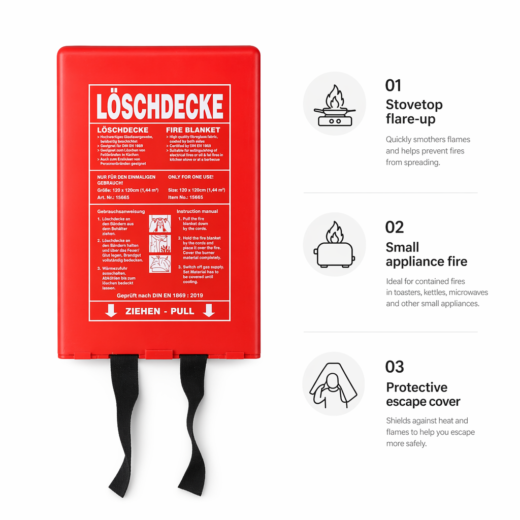 Fire blanket specification and use-case graphic