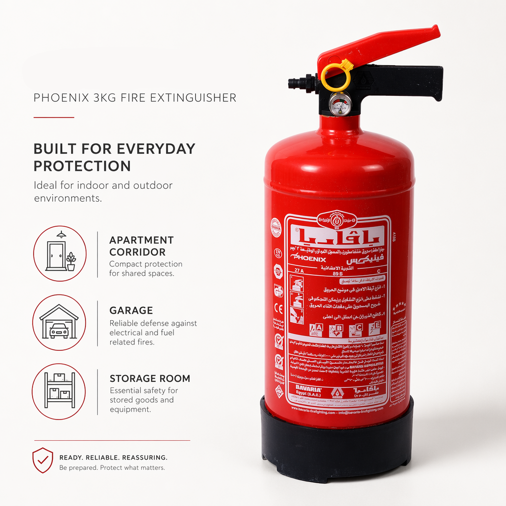 Phoenix 3KG extinguisher specification and benefits graphic