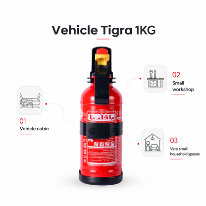 Tigra 1KG extinguisher for vehicles and compact spaces